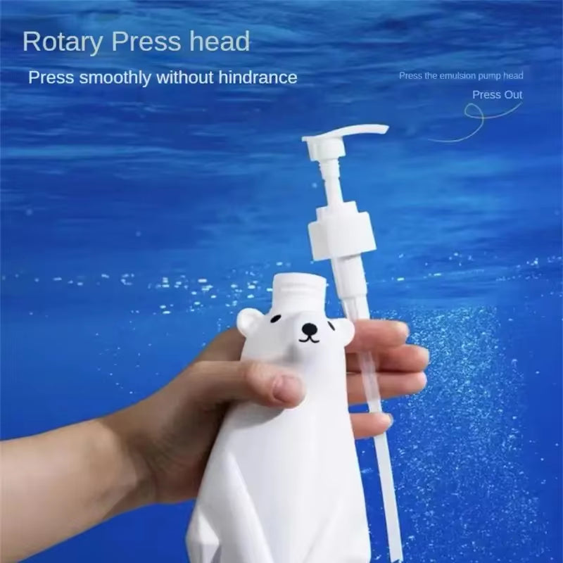 Bathroom Lotion Dispensers 450Ml Cute White Polar Bear Soap Dispenser Pump Bottle Refillable Shampoo/Hand Sanitizer Dispenser