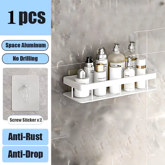 Bathroom Shelf No Drill Wall Mounted Shampoo Bottle Shower Corner Rack Toilet Storage Rack Aluminum Bathroom Kitchen Accessories