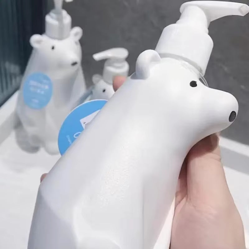 Bathroom Lotion Dispensers 450Ml Cute White Polar Bear Soap Dispenser Pump Bottle Refillable Shampoo/Hand Sanitizer Dispenser