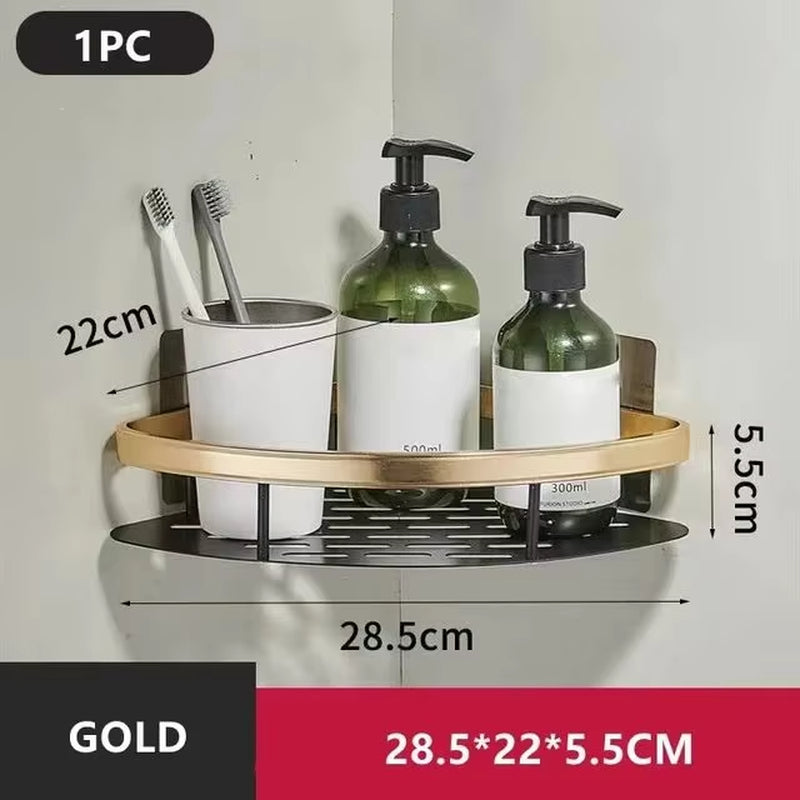 Bathroom Shelf No Drill Wall Mounted Shampoo Bottle Shower Corner Rack Toilet Storage Rack Aluminum Bathroom Kitchen Accessories