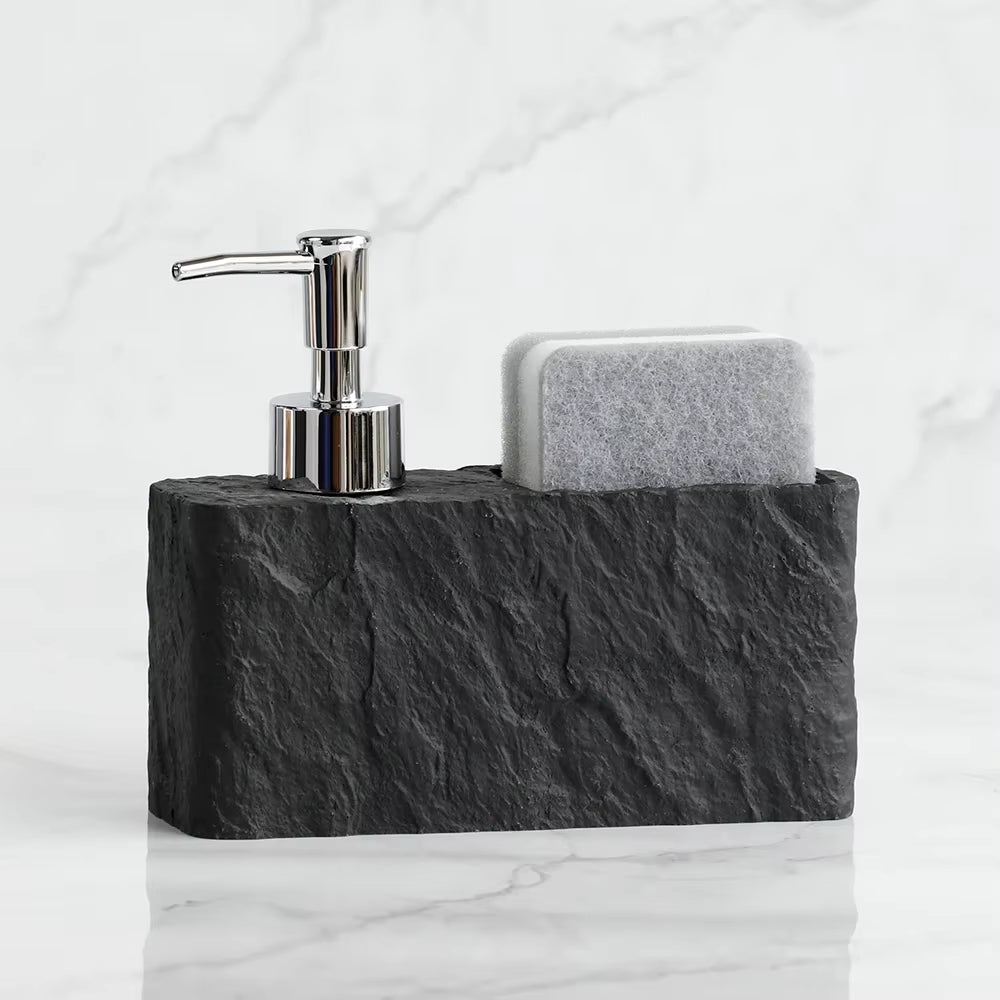 Soap Dispenser with Sponge Kitchen Sink and Bathroom Soap Dispenser Imitation Black Rock Liquid Hand and Dish Soap Dispenser