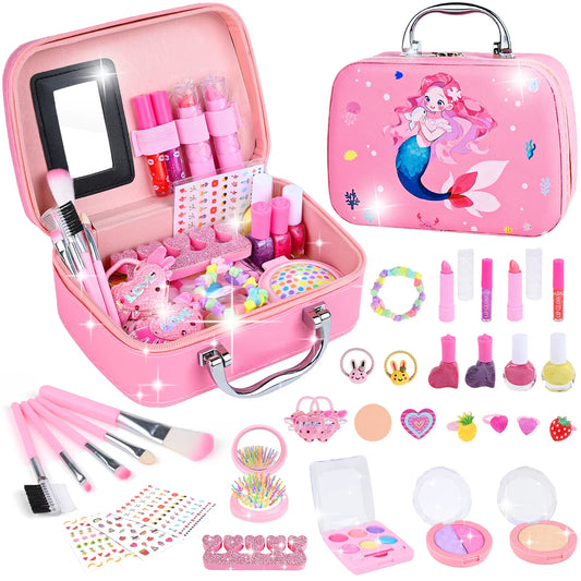 Kids Makeup Sets for Girls Washable Make up Starter Kit Princess Pretend Play Makeup Girls Toys with Cosmetic Bag Birthday Gift