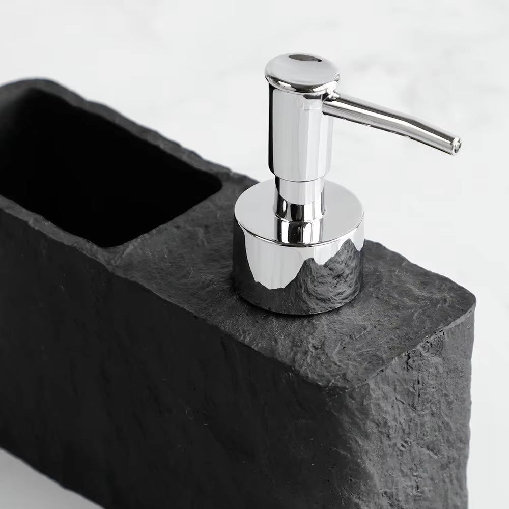 Soap Dispenser with Sponge Kitchen Sink and Bathroom Soap Dispenser Imitation Black Rock Liquid Hand and Dish Soap Dispenser