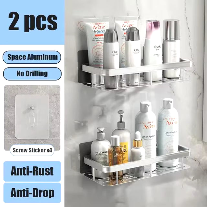 Bathroom Shelf No Drill Wall Mounted Shampoo Bottle Shower Corner Rack Toilet Storage Rack Aluminum Bathroom Kitchen Accessories