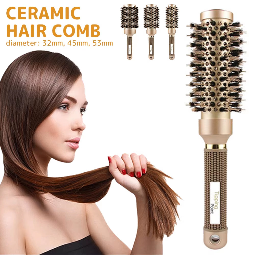 Round Brush for Blow Drying Ceramic round Barrel Hair Brush Roller Brush Comb with Nylon Bristles for Women Men Kids Professiona