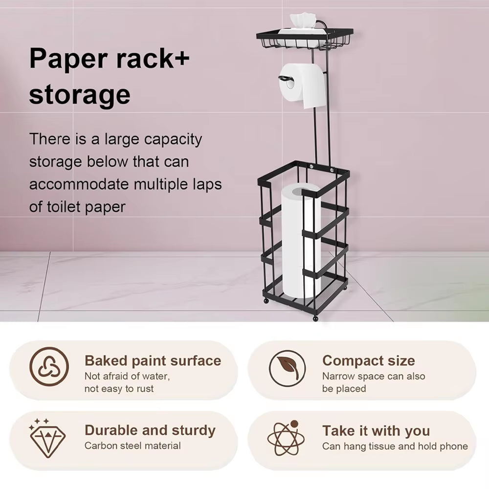 Toilet Paper Holder Free Standing Paper Towel Holder Restroom Bathroom Roll Towel Rack Tissue Holder Storage Rack