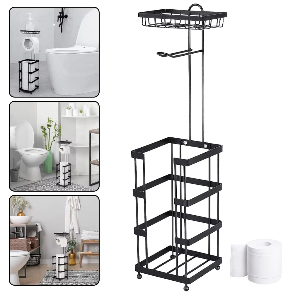 Toilet Paper Holder Free Standing Paper Towel Holder Restroom Bathroom Roll Towel Rack Tissue Holder Storage Rack