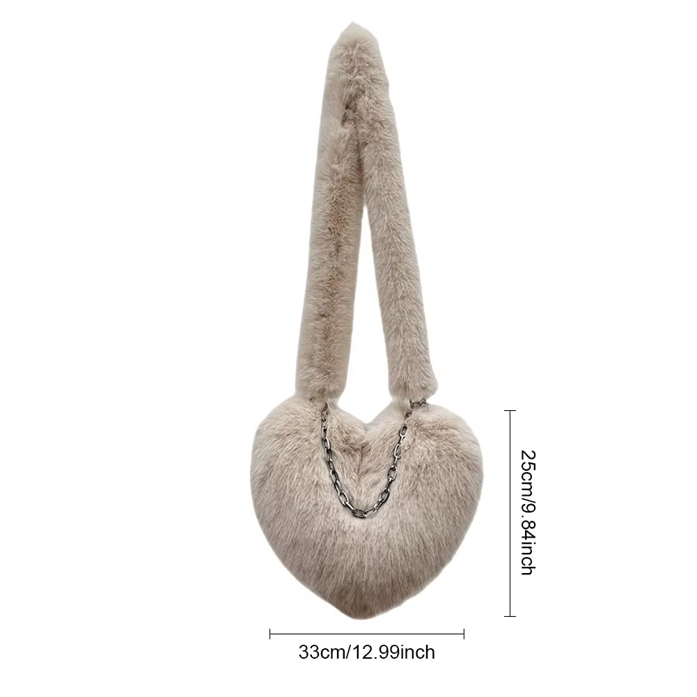 Women'S Faux Fur Shoulder Bag Purse Autumn Winter Fleece Love Bag Heart Shape Y2K Plush Crossbody Bag Chic Handbag Tote Bag 2023