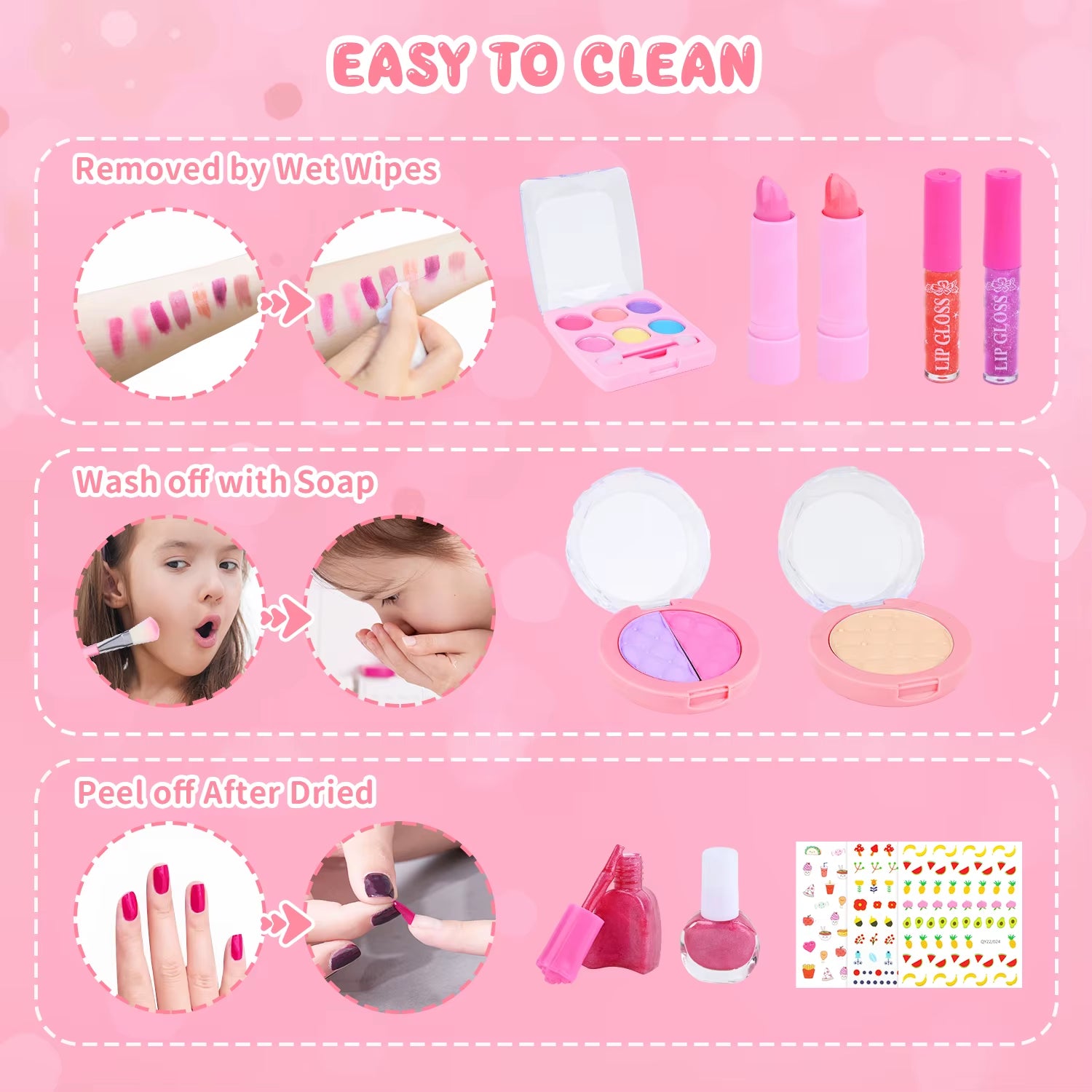 Kids Makeup Sets for Girls Washable Make up Starter Kit Princess Pretend Play Makeup Girls Toys with Cosmetic Bag Birthday Gift