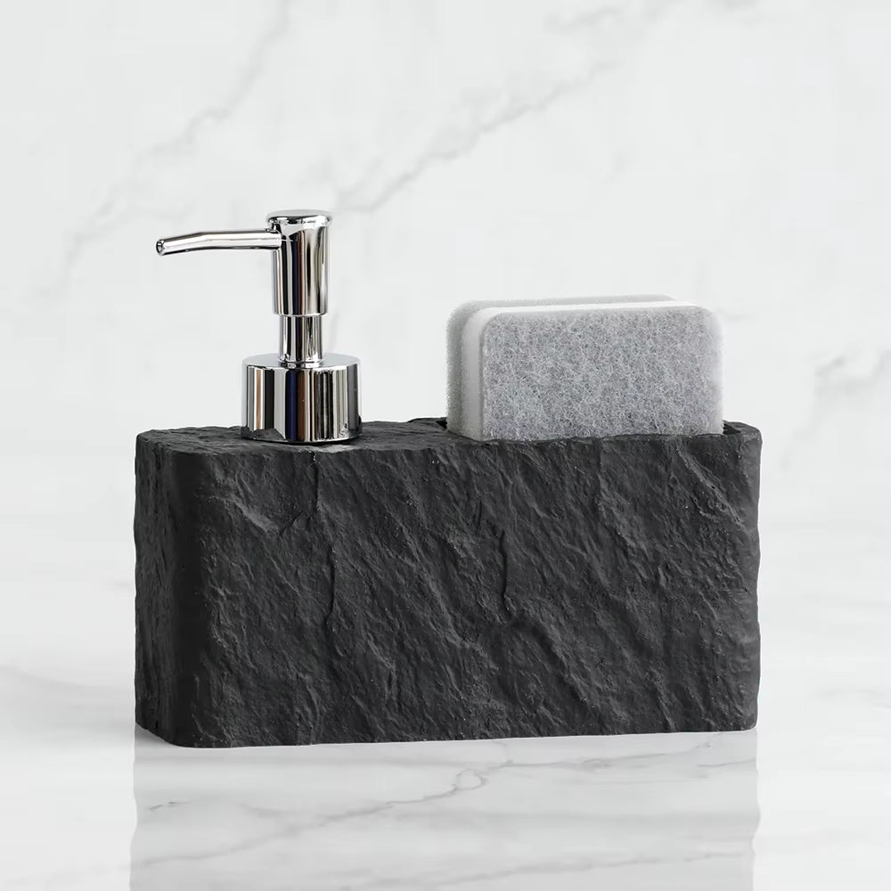 Soap Dispenser with Sponge Kitchen Sink and Bathroom Soap Dispenser Imitation Black Rock Liquid Hand and Dish Soap Dispenser