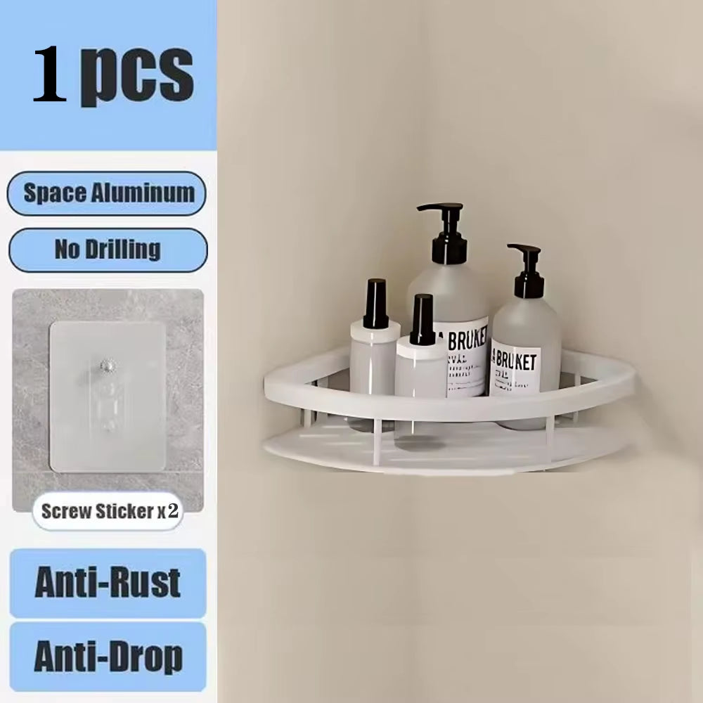 Bathroom Shelf No Drill Wall Mounted Shampoo Bottle Shower Corner Rack Toilet Storage Rack Aluminum Bathroom Kitchen Accessories