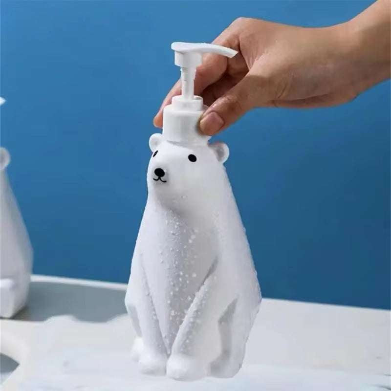 Bathroom Lotion Dispensers 450Ml Cute White Polar Bear Soap Dispenser Pump Bottle Refillable Shampoo/Hand Sanitizer Dispenser