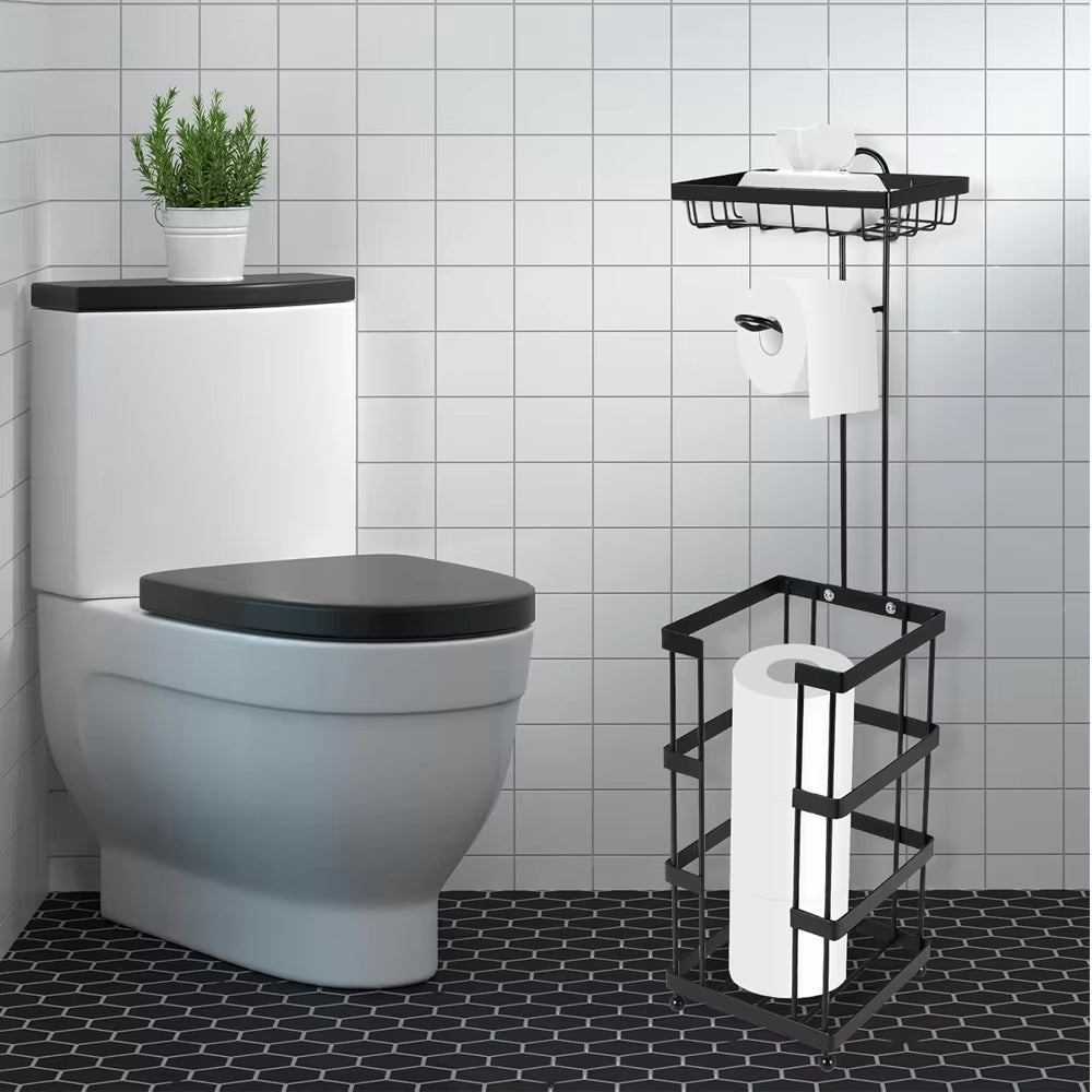 Toilet Paper Holder Free Standing Paper Towel Holder Restroom Bathroom Roll Towel Rack Tissue Holder Storage Rack