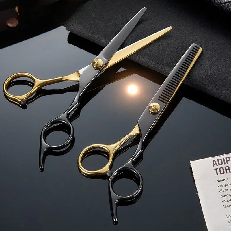 Professional Hair Cutting Scissors, Home Hair Cutting Barber/Salon Thinning Shears, Stainless Steel Hairdressing Black Golden