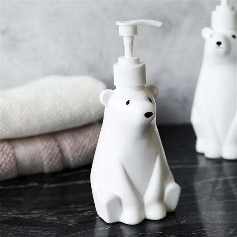 Bathroom Lotion Dispensers 450Ml Cute White Polar Bear Soap Dispenser Pump Bottle Refillable Shampoo/Hand Sanitizer Dispenser