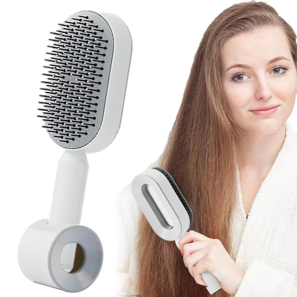 Self Cleaning Hair Brush Air Cushion Detangling Mechanism Easy Clean Quick Use