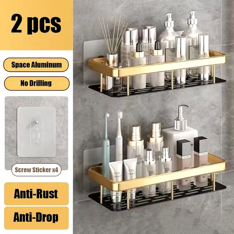 Bathroom Shelf No Drill Wall Mounted Shampoo Bottle Shower Corner Rack Toilet Storage Rack Aluminum Bathroom Kitchen Accessories