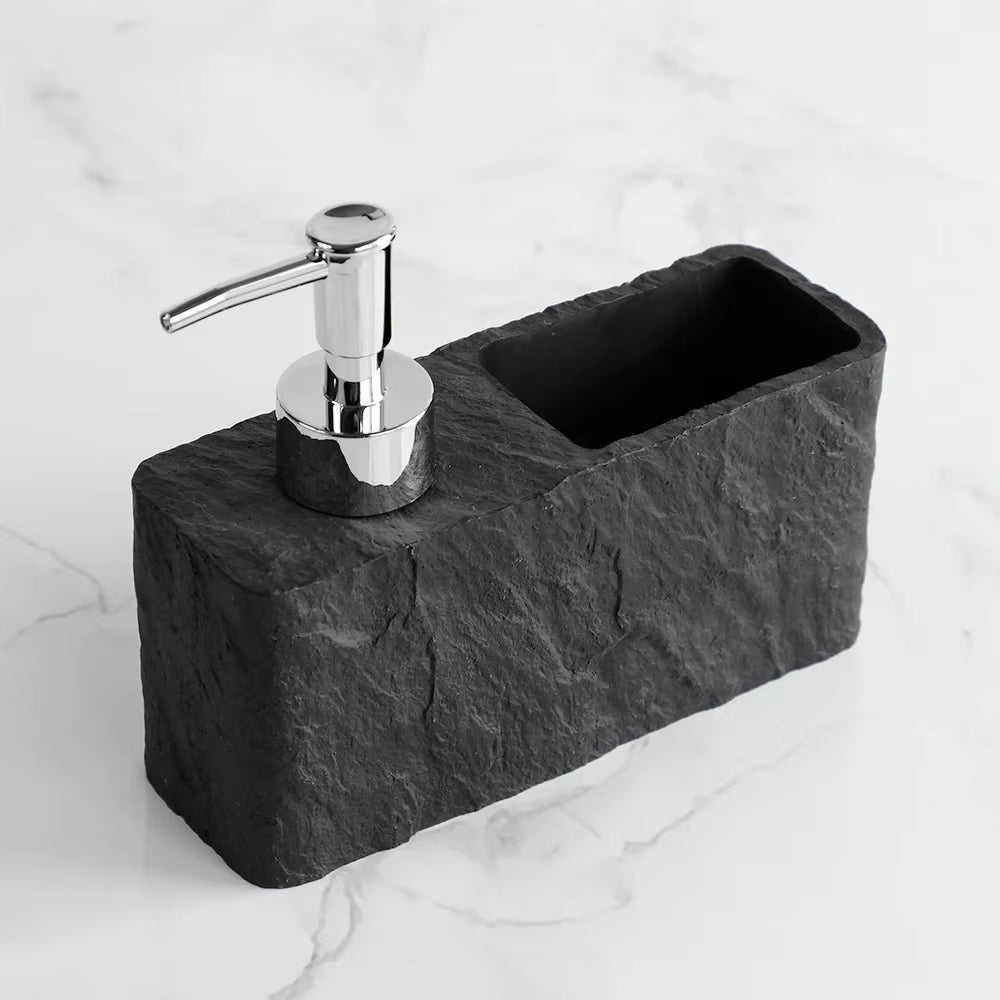 Soap Dispenser with Sponge Kitchen Sink and Bathroom Soap Dispenser Imitation Black Rock Liquid Hand and Dish Soap Dispenser