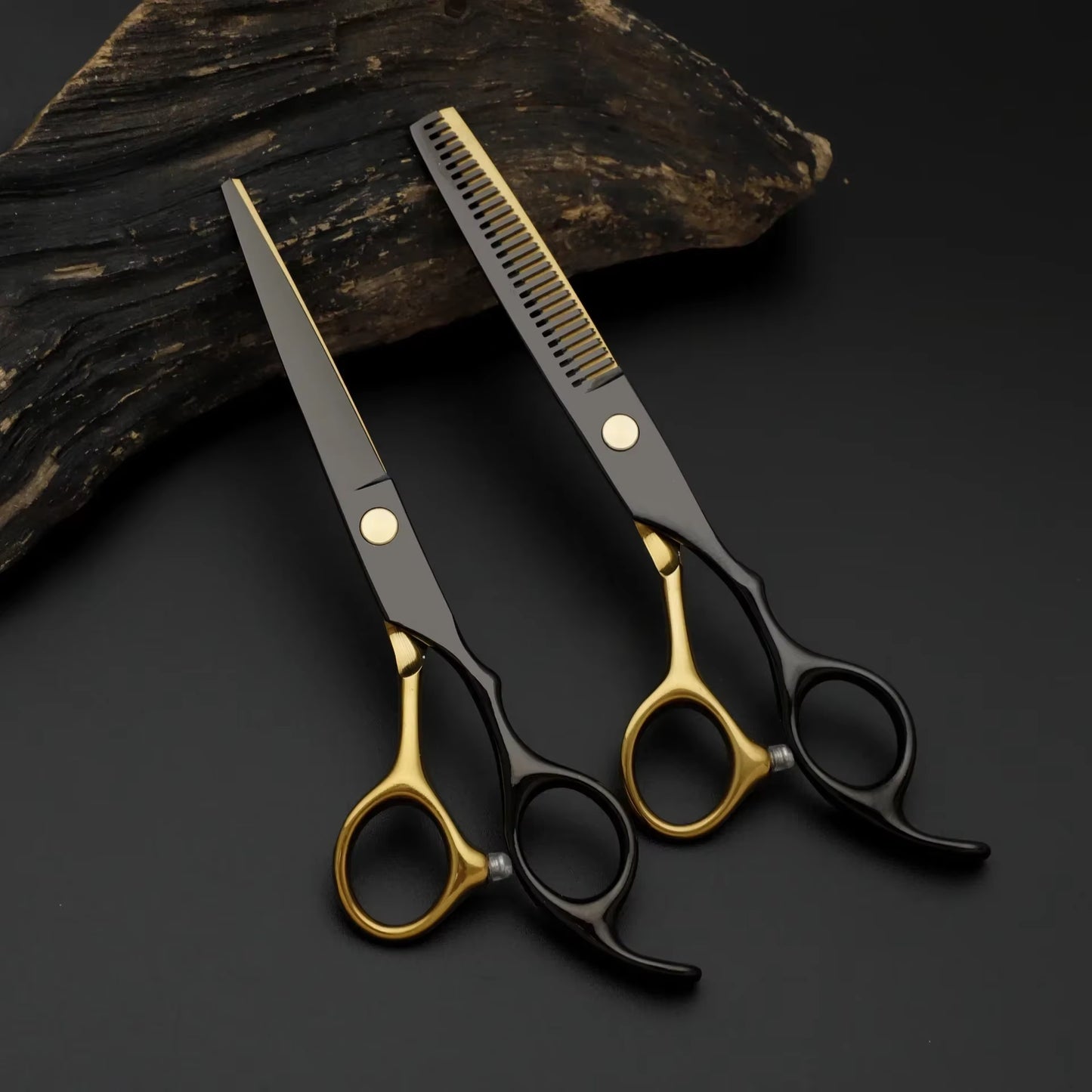 Professional Hair Cutting Scissors, Home Hair Cutting Barber/Salon Thinning Shears, Stainless Steel Hairdressing Black Golden