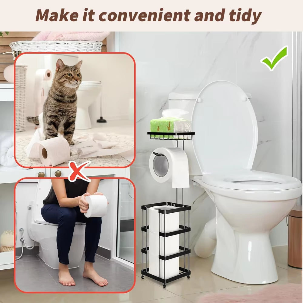 Toilet Paper Holder Free Standing Paper Towel Holder Restroom Bathroom Roll Towel Rack Tissue Holder Storage Rack