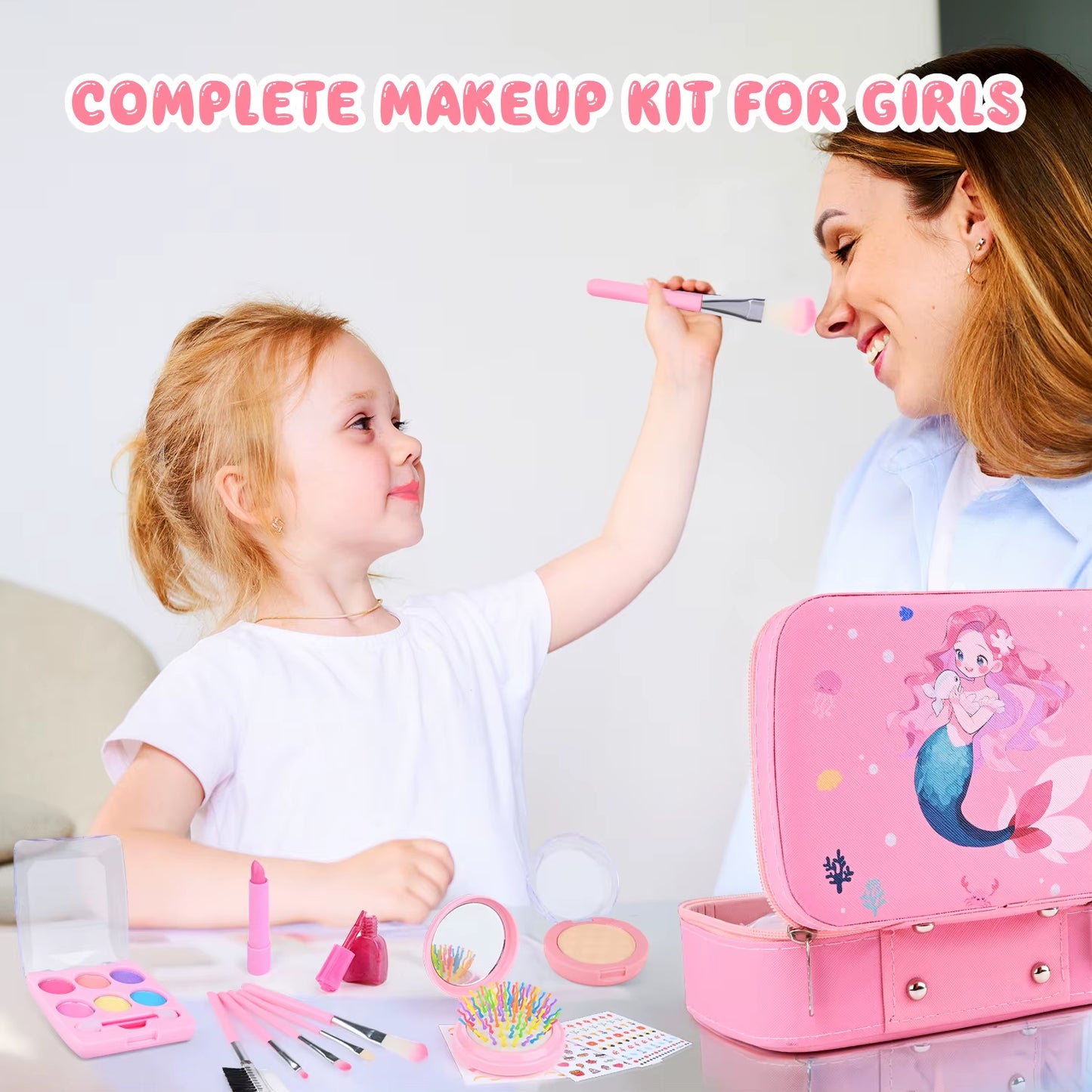 Kids Makeup Sets for Girls Washable Make up Starter Kit Princess Pretend Play Makeup Girls Toys with Cosmetic Bag Birthday Gift